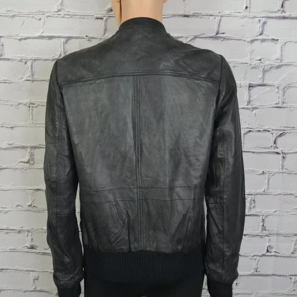 Mens All Saints Leather Bomber Jacket Motorcycle cafe racer Jacket size 43